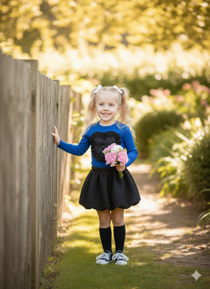 ERDEM KIDS Kız Çocuk Taşlı Bluz Balon Etekli İkili Takım Mavi - 7-8 Yaş