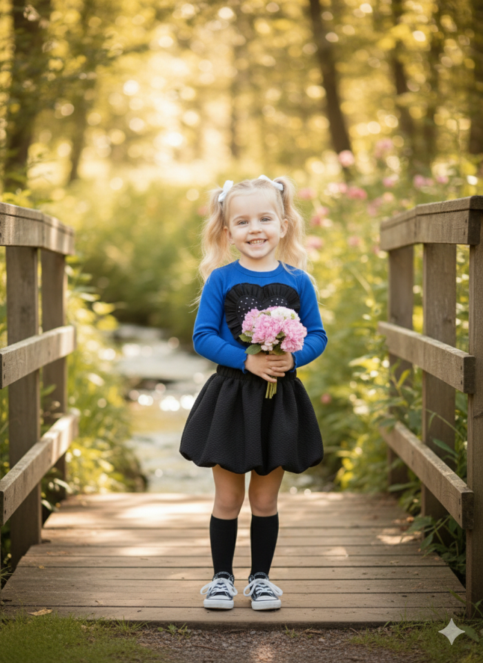 ERDEM KIDS Kız Çocuk Taşlı Bluz Balon Etekli İkili Takım Mavi - 7-8 Yaş