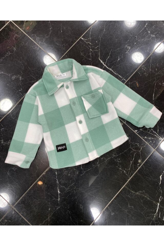 Erkek Çocuk Pamuklu Polar Ekose Kareli Ceket Gömlek Yeşil - 7-8 Yaş