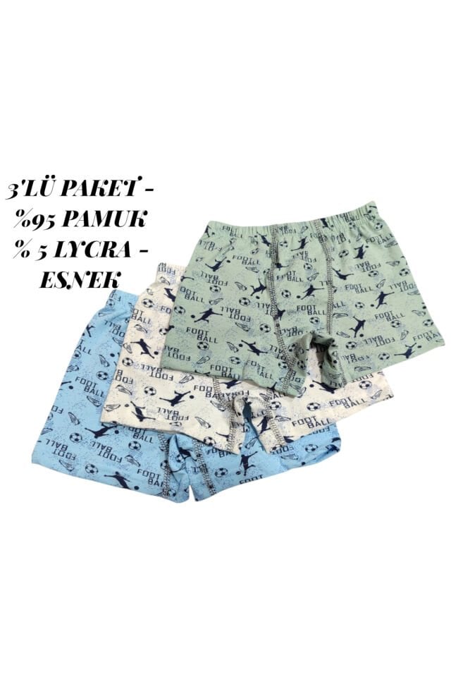 Erkek Çocuk 3'Lü Paket Likralı Pamuk Rahat Desenli Boxer 7-8 Yaş