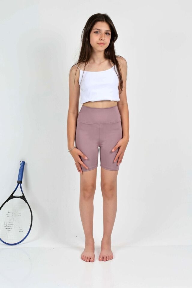 Kız çocuk Yüksek Bel, Biker, Casual, Koşu, Yürüyüş, Spor, Egzersiz, Fittness, Kısa Tayt Lila - 10-11 Yaş