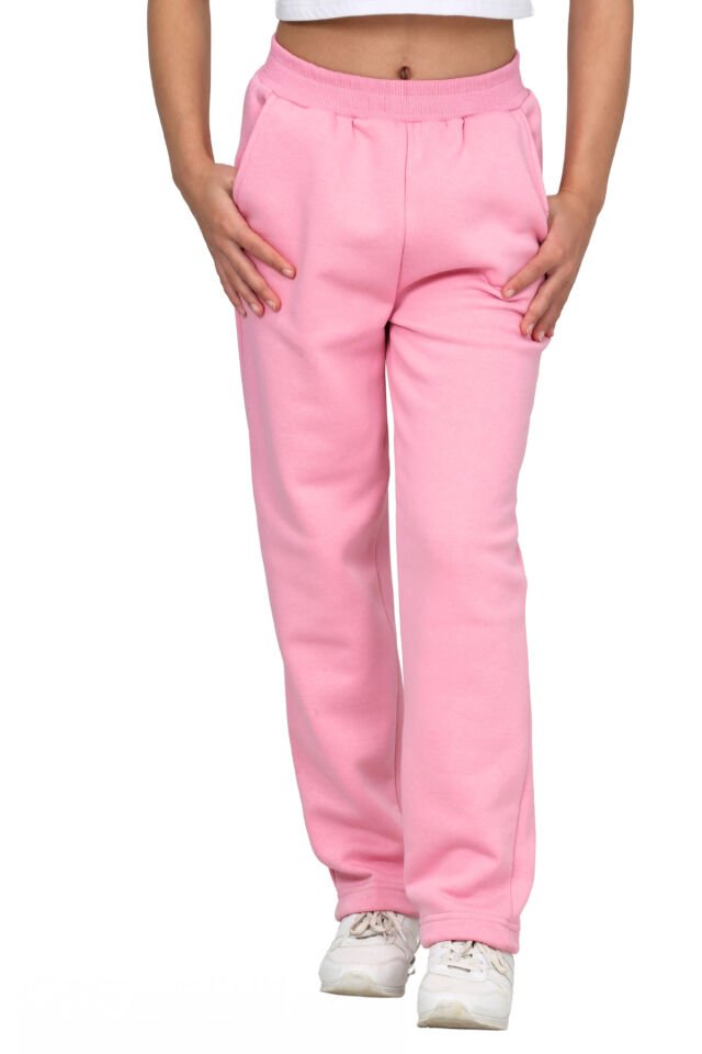 Kız Çocuk 3 İplik Şardonlu İçi Pamuklu Okul Eşofman Altı Pantolon Pembe - 13-14 Yaş
