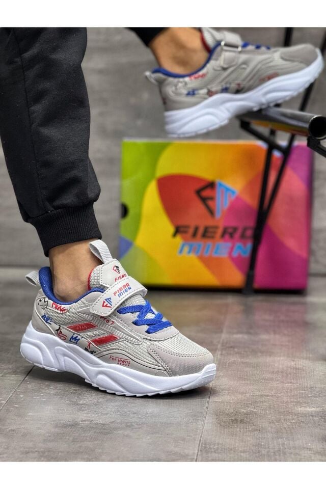 Unisex açık gri çocuk okul günlük sneaker ayakkabı Açık-gri - 33