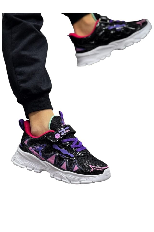 Kız çocuk okul siyah-mor günlük spor sneaker ayakkabı Siyah-Mor - 28