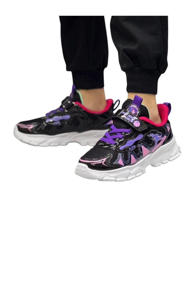 Kız çocuk okul siyah-mor günlük spor sneaker ayakkabı Siyah-Mor - 28