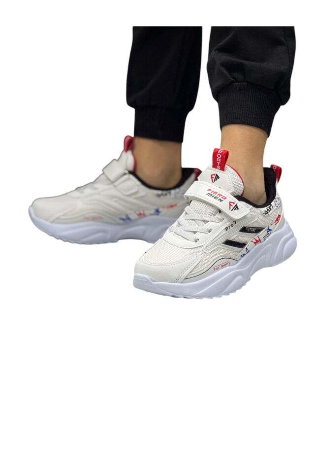 Kız çocuk pembe günlük spor sneaker ayakkabı Beyaz-Siyah - 35
