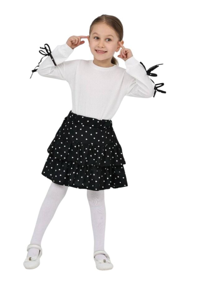 Kız Çocuk İkili Takım Bayramlık Günlük Özel Gün Etek Bluz ikili Takım Siyah - 9-10 Yaş