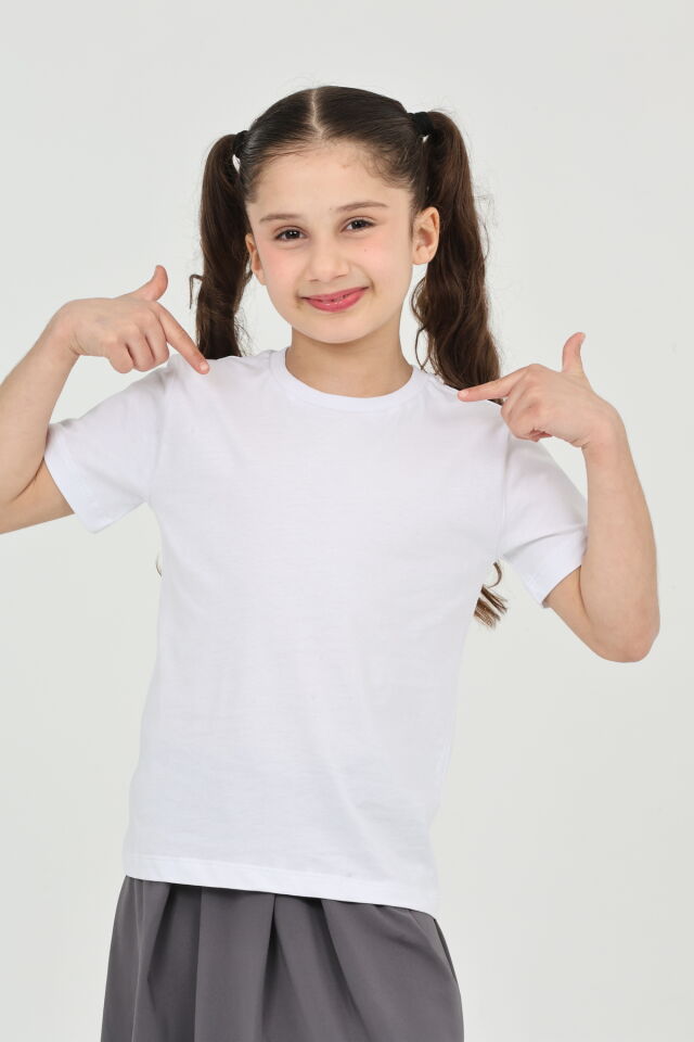 Kız çocuk beyaz düz baskısız kısa kol basic casual-okul t-shirt Beyaz - 8-9 Yaş