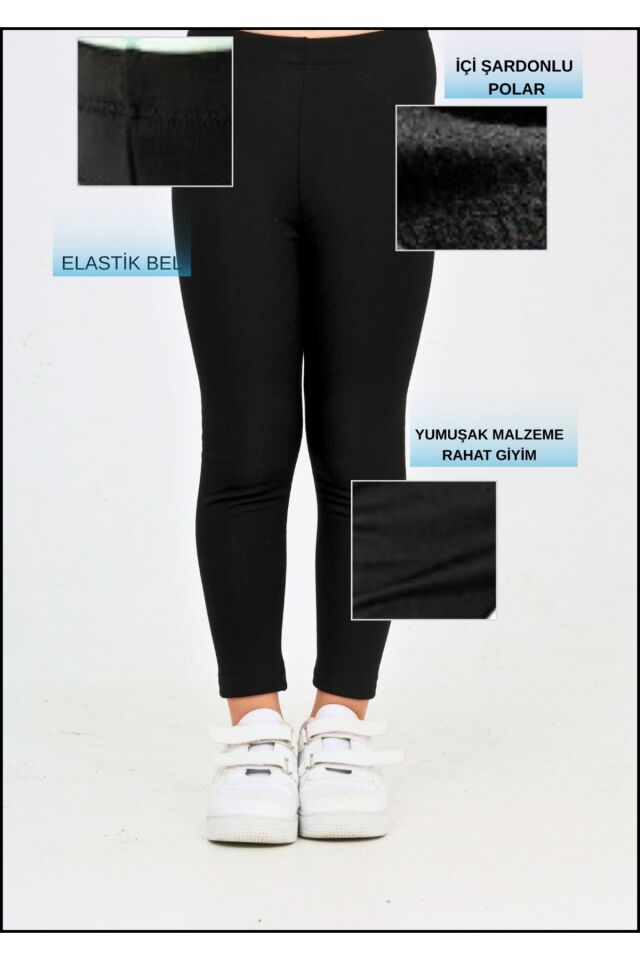 Kız - Erkek çocuk unisex kalın kışlık içi havlu - şardonlu termal içlik tayt Siyah - 12-13 Yaş