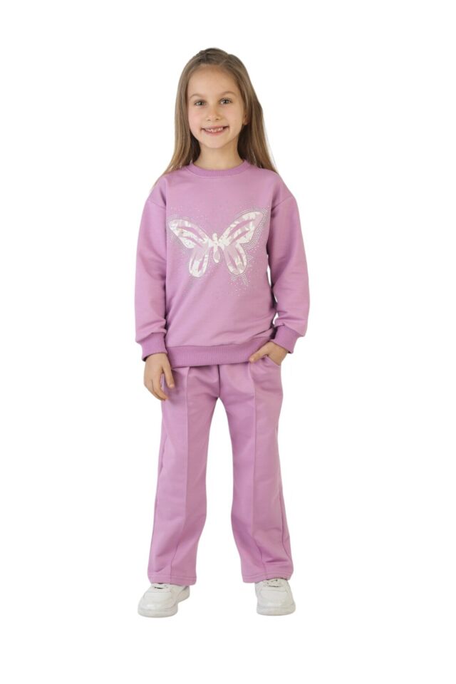 Kız Çocuk Okul İki İplik Pantolon Alt Üst İkili Takım K2TKM20260001 Lila - 5-6 Yaş