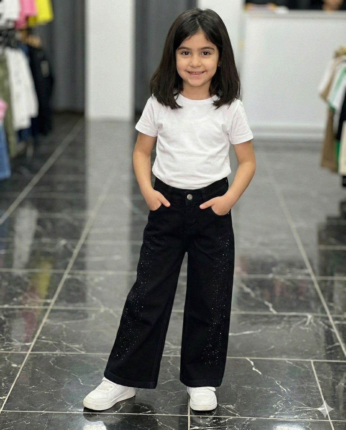 Kız çocuk palazzo taşlı kot pantolon